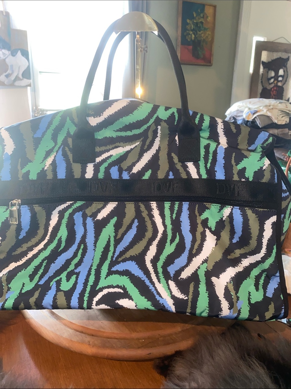 Diane von Furstenberg for Target Disco Zebra Green Weekender overnight Tote Bag